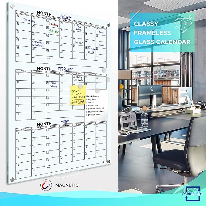 Glass Whiteboard Calendar 34x46” Quarterly Planner White Board Dry Erase Board - Image 7