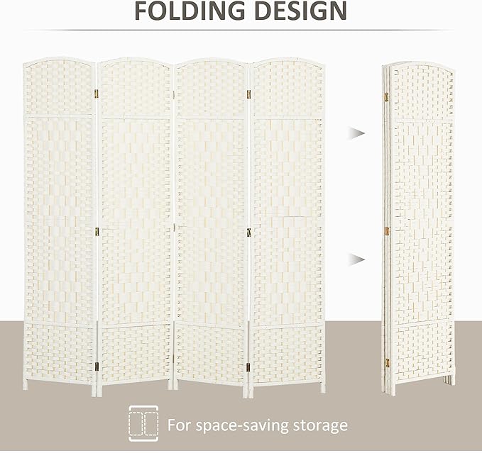HOMCOM 4 Panel Room Divider, Hand-Woven Freestanding Wall Partition - Image 3