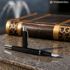 Webson Gill Show Up' Black Luxury Executive Fountain Pen, Woven Lacquer & Chrome - Image 8