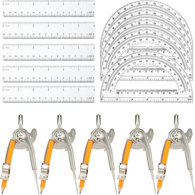 20 Pieces Geometry Math Set Compass by MOTOTO