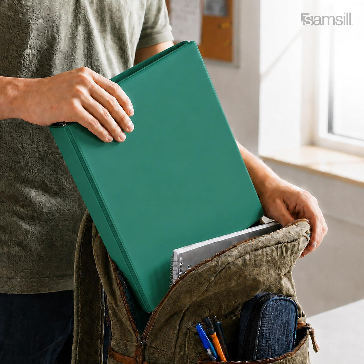 Samsill 2 Inch 3 Ring Binders, Economy Round Ring, Clear View Cover, 425 Sheet Capacity - for School, Home, Office - Green, 12 Pack