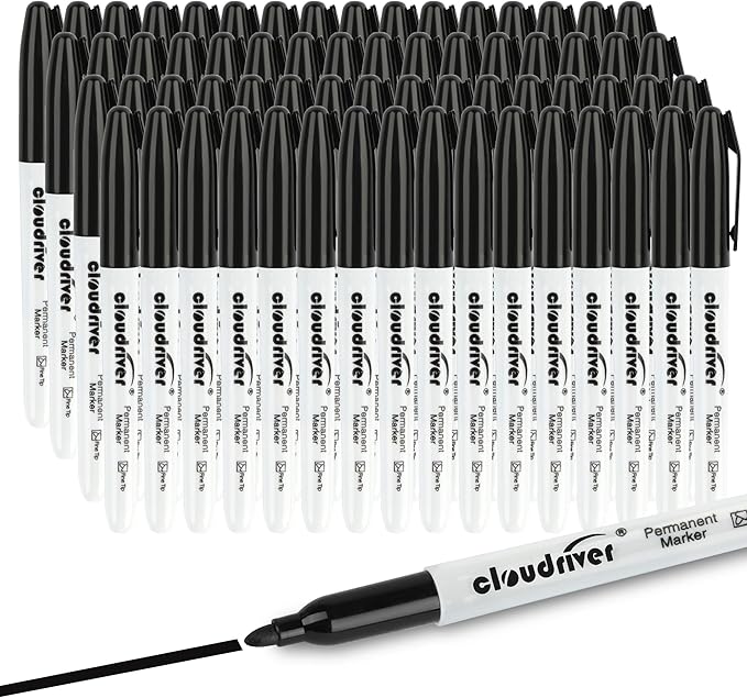 cloudriver Permanent Markers, 148 Pack Black Permanent Markers Set, Fine Point by cloudriver