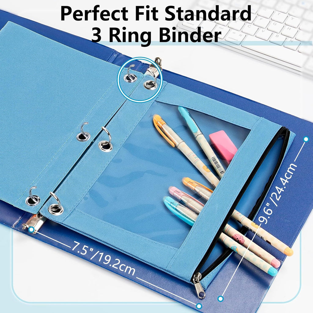 Forvencer 6 Pack Pencil Pouches for 3 Ring Binder, Smooth Zipper Pencil Bag | Pencil Pouch, Multi-Color Pencil Case for Binder, Clear Top Binder Pencil Pouch, Pencil Bag with 3 Re-enforced Grommets