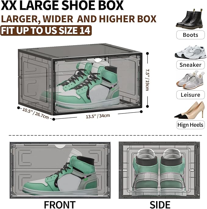 TOFWOF 10 Pack XX Large Shoe Organizer, Heavy-Duty Hard Thicken Plastic Clear - Image 5