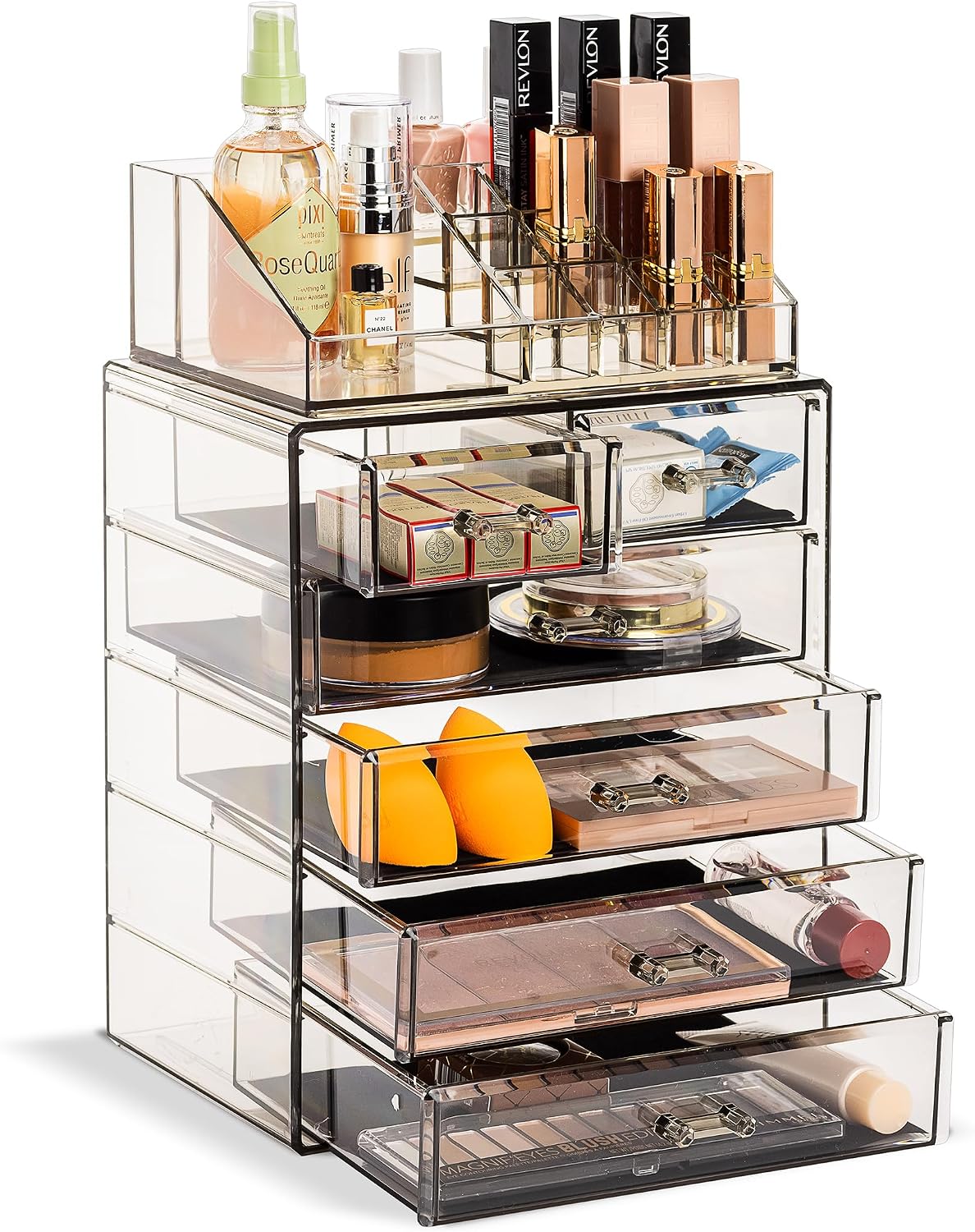 Sorbus Makeup Organizer, 6-Drawer Acrylic 2-Piece Set (Black Jewel)