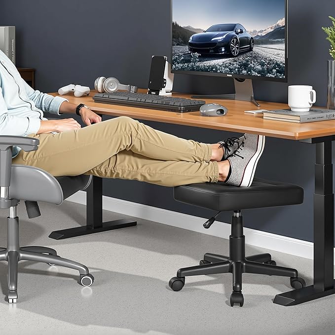 VECELO Under Desk Footrest, PU Ergonomic Foot Rest - Image 3