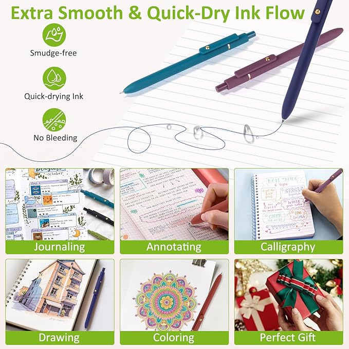 FIOVER Colored Pens, 6 Pack Colorful Gel Pens, Quick-Dry 0.7mm Medium Point - Image 6
