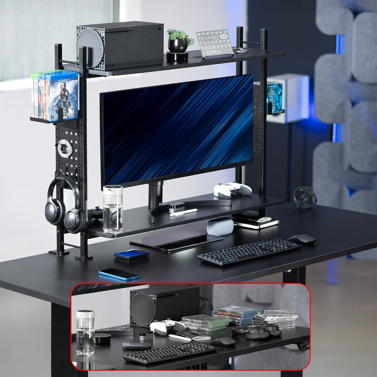 VIVO Black Clamp-on 40 in Shelving Unit with Pegboard, DESK-SHELF40G