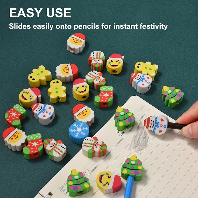 42 Pieces Christmas Pencil Top Erasers - Image 6