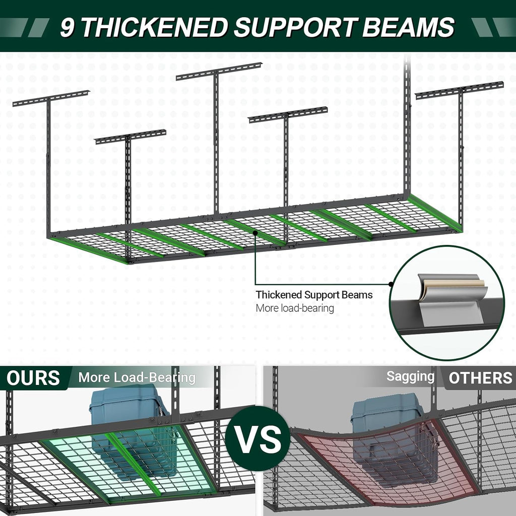 3x8 ft overhead garage storage rack,750lbs weight capacity, close-up detail
