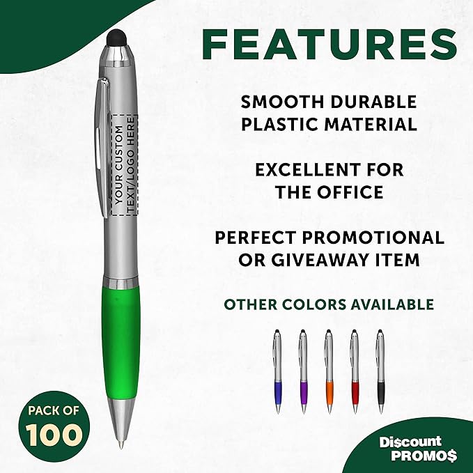 DISCOUNT PROMOS Custom Stylus Ballpoint Pens Set of 100, Personalized Bulk Pack - Image 2