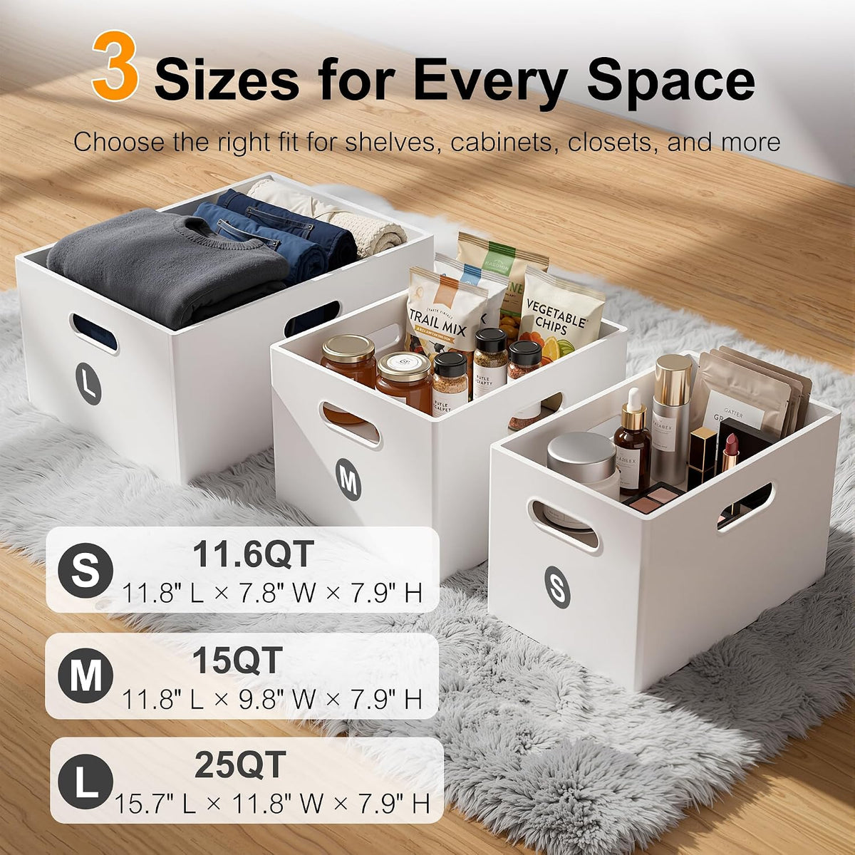 Plastic Storage Box with Lids Stackable 4Side Handles, 11.6QT-2PCS