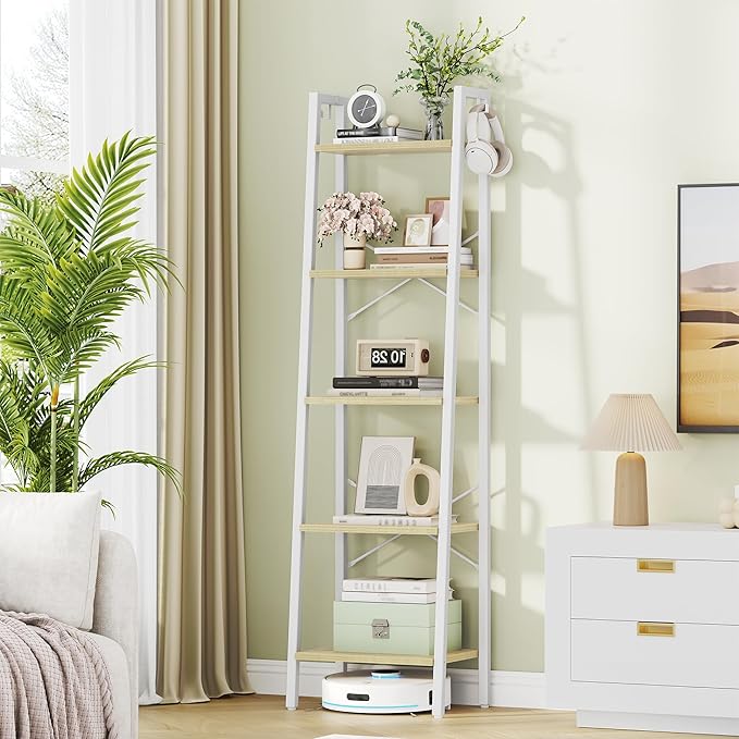 Hzuaneri Ladder Shelf, Bookshelf Bookcase, Freestanding Corner Storage Shelve by Hzuaneri