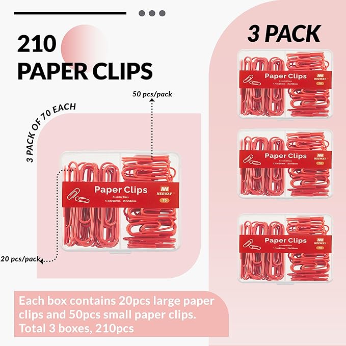 NEEWAY Colorful Paper Clips Assorted Sizes, Small and Large Paperclips - Image 3