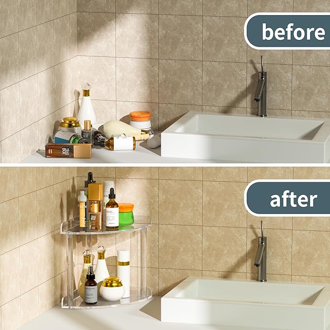 Sezanrpt 2 Tier Countertop Corner Organizer Shelf 7x7x8 Inch, Acrylic Bathroom - Image 5