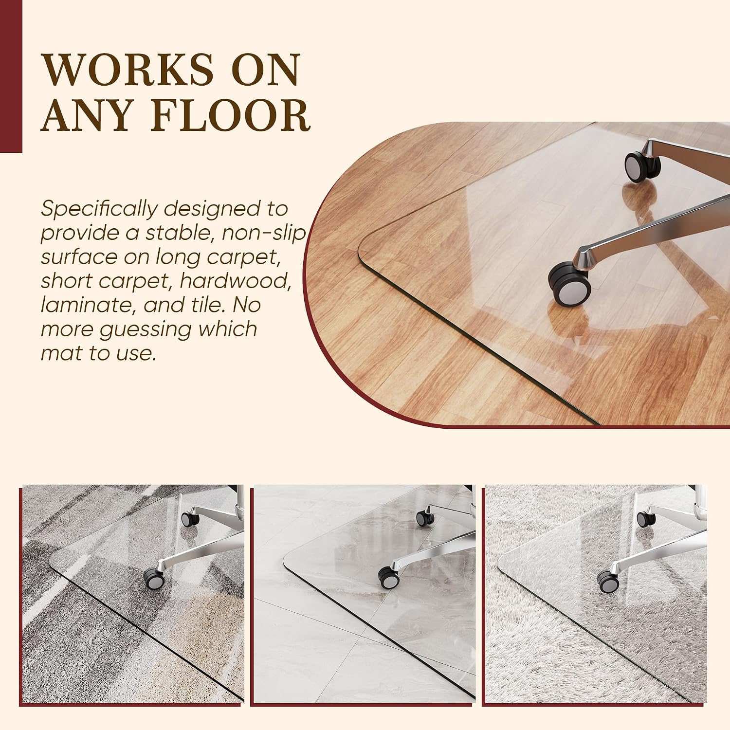 Tempered Glass Chair Mat for Hardwood Floor & Low Pile Carpet, 30" x 48" Heavy Duty Office Chair Mat with Non-Slip Pads, Scratch Resistant Floor Protector for Home Office