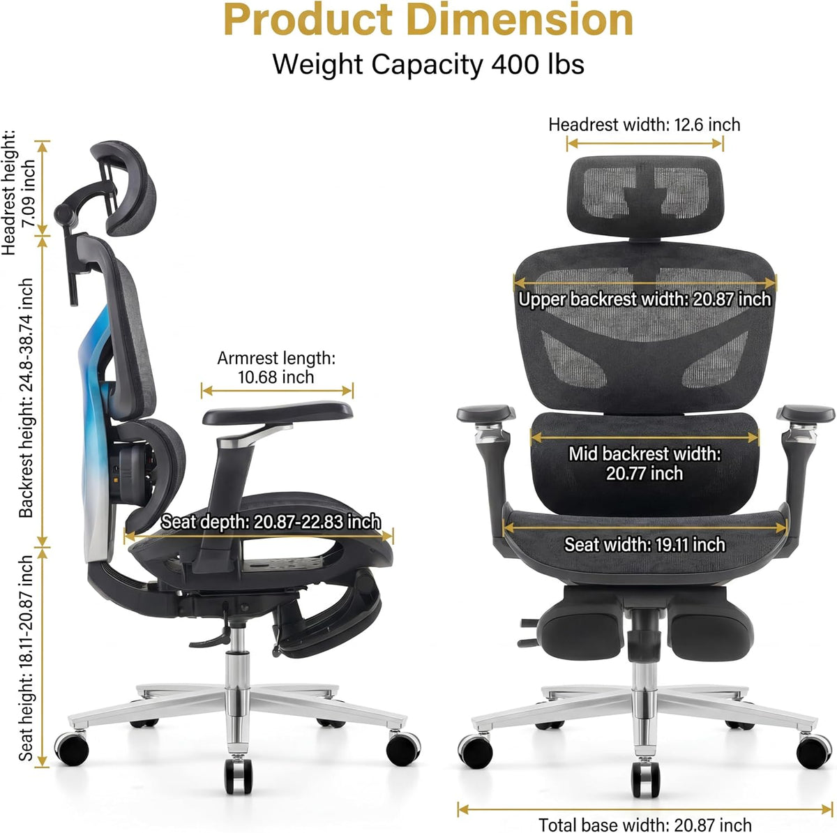Ergonomic Office Chair with Footrest & 3D Massage Lumbar Support, Adjusta...