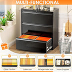 INTERGREAT 3-Drawer Black Lateral File Cabinet, Locking Metal Lateral Filing - Image 6