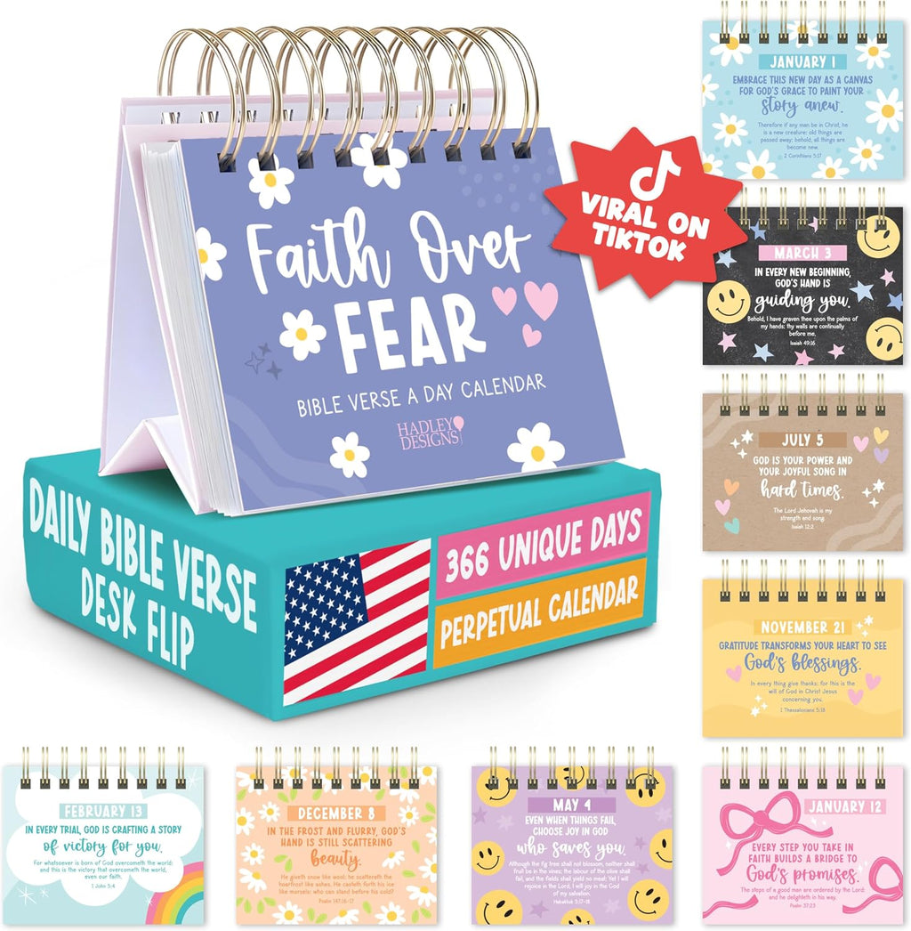 Daily Bible Verse Desk Flip Calendar 2026 - Daily Scripture Flip Calendar, Inspirational Desk Calendars 2026, Christian Perpetual Calendars, Motivational Quotes for Desks, Back to School Teacher Gifts