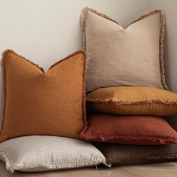 Foindtower Set of 2 Decorative Linen Fringe Throw Pillow Covers Cozy Boho - Image 6