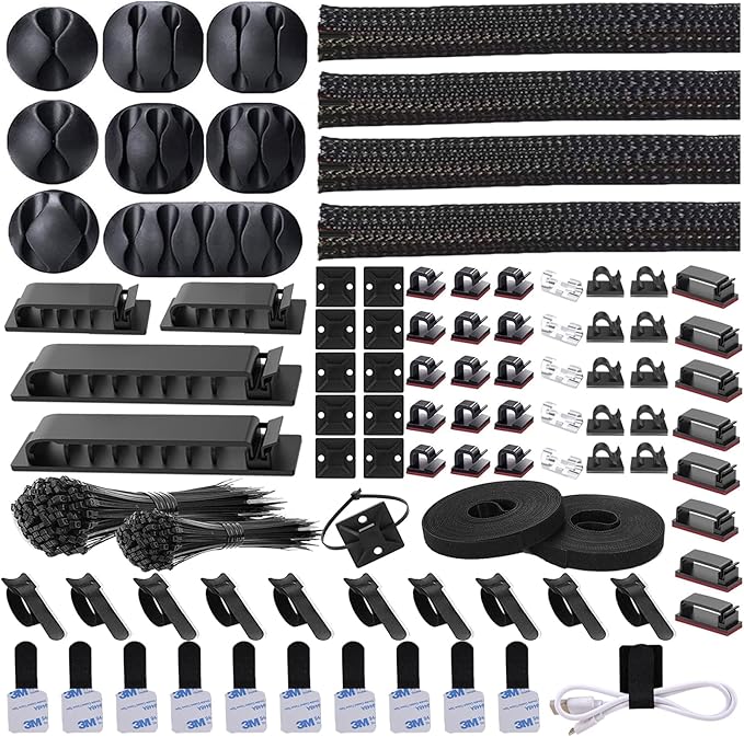 DRIVUU 311Pcs Cable Management Organizer Kit 4 Cable Sleeve Split, 53Cable by DRIVUU