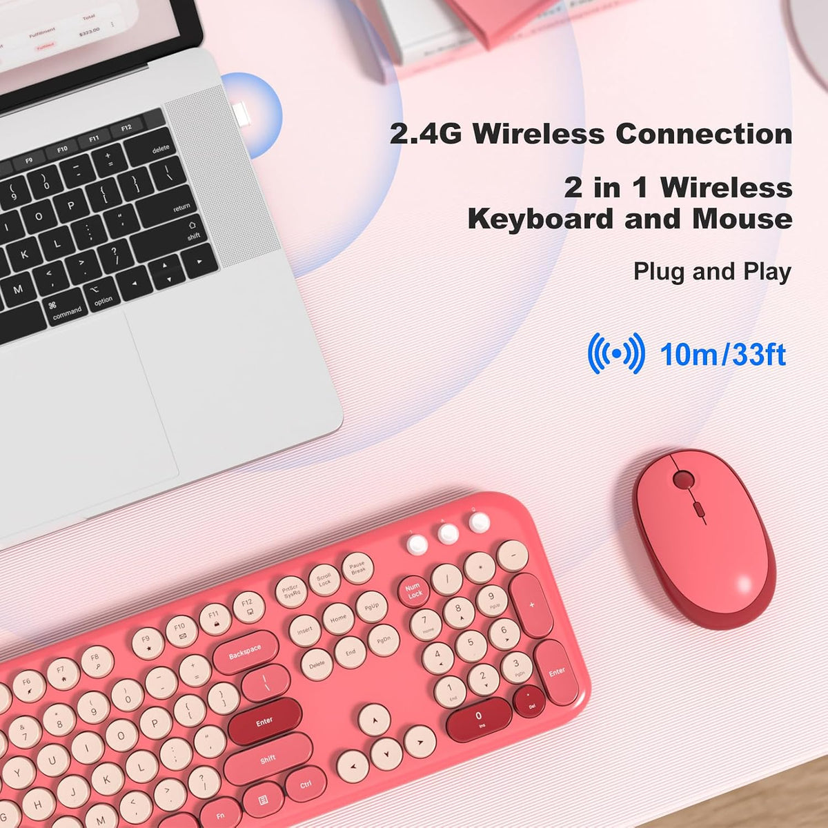 MOFII Wireless Keyboard and Mouse Combo, Cute Keyboard Full Size and Wireless...