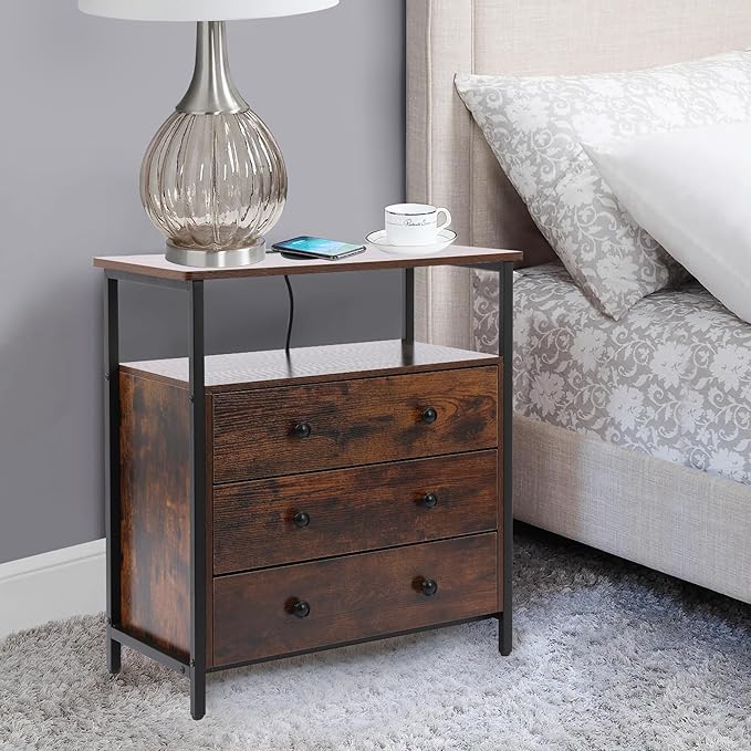 Edbuosy 3 Wooden Drawers Night Stand, 27 Inch Wide Nightstand - Image 2