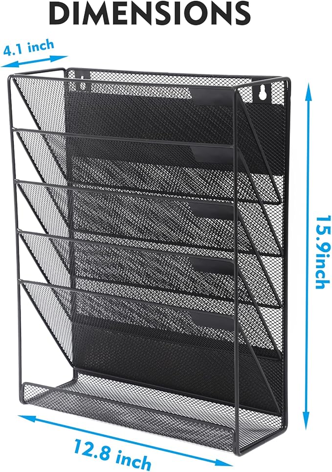 EASEPRES Magnetic File Organizer Mesh 6-Tier, Hanging Wall Mount File Organizer - Image 4