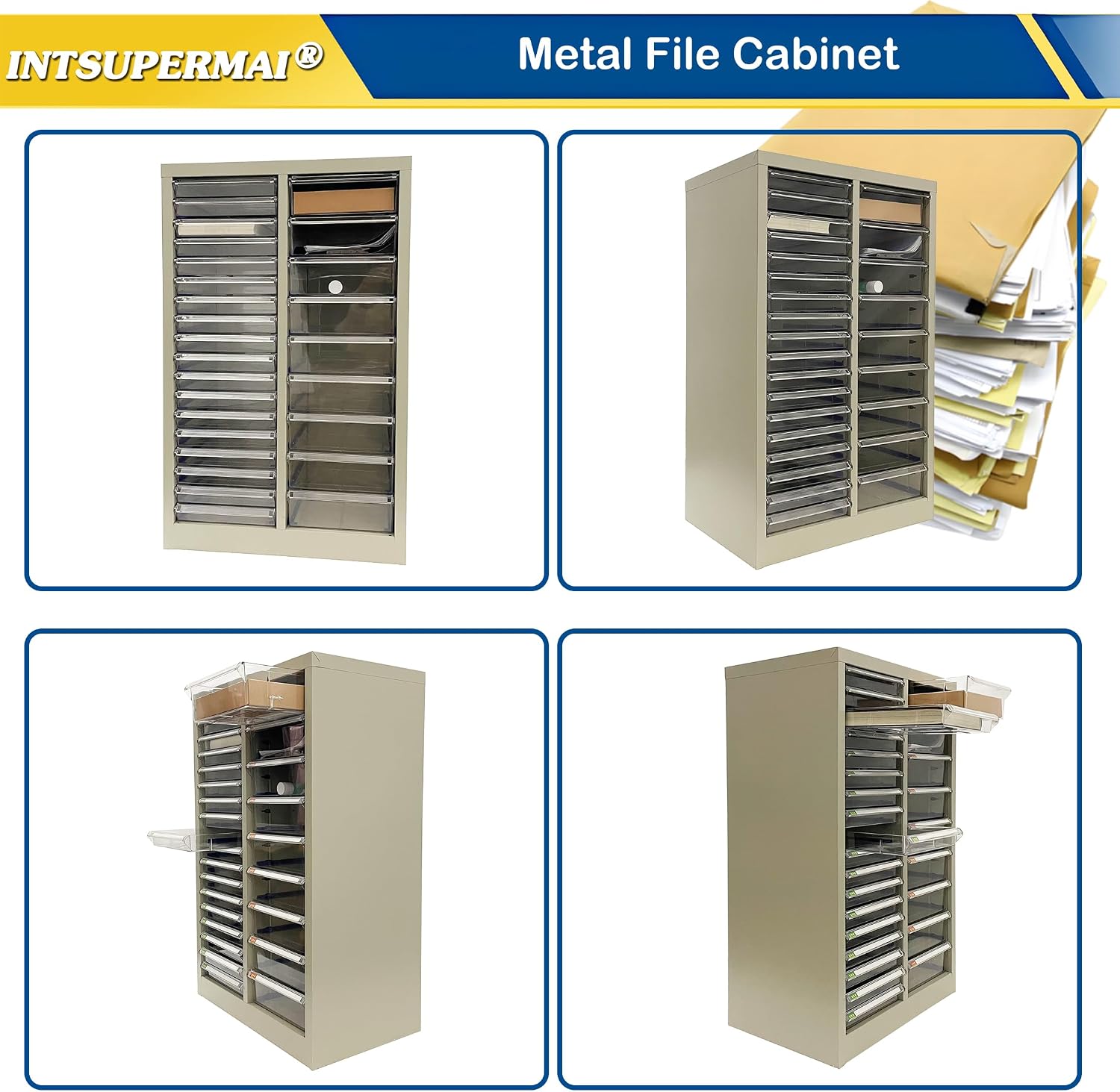 INTSUPERMAI Steel Mobile File Cabinet Combo - Partition Storage Organizer 27-Drawer for Office Home Salon, Books Toys Supplies (9M+18S Drawers)