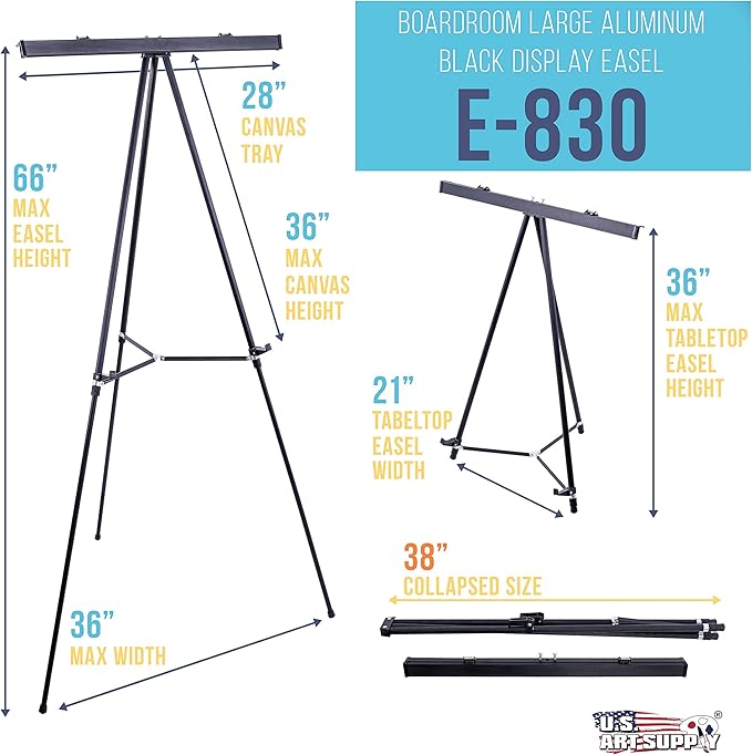 U.S. Art Supply 66" High Boardroom Black Aluminum Flip Chart Easel & - Image 2