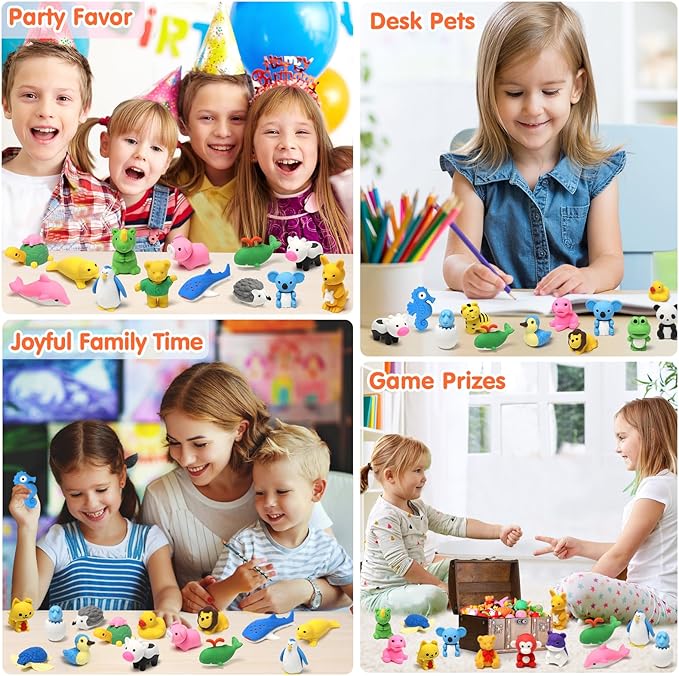 Moosia 34 Pack Animal Pencil Erasers - Image 7