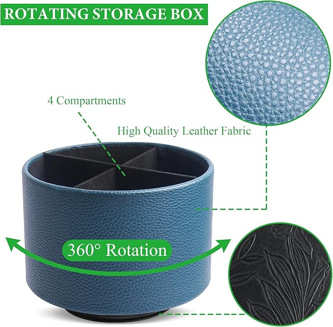 Hennaja Round Leather Art Supply Organizer, Remote Control Holder, 360 Degree - Image 3