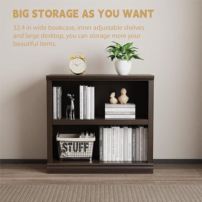 blini 2-Shelf Bookcase Wooden Bookshelves 33in Wide Floor Standing Display - Image 6