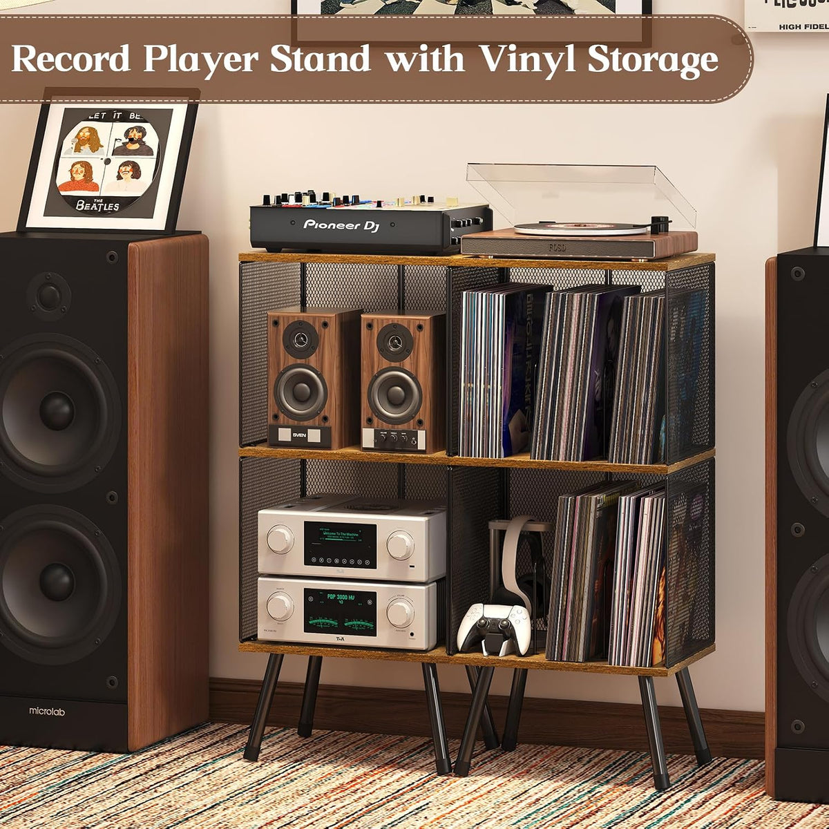 X-cosrack 3-Tier Record Player Stand, Turntable Stand with Storage up to 200 ...