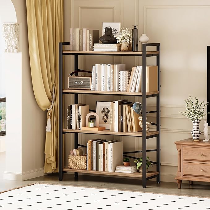 4 Tier Bookshelf 31.49" Width, Tall Book Shelf Storage and Organization - Image 2