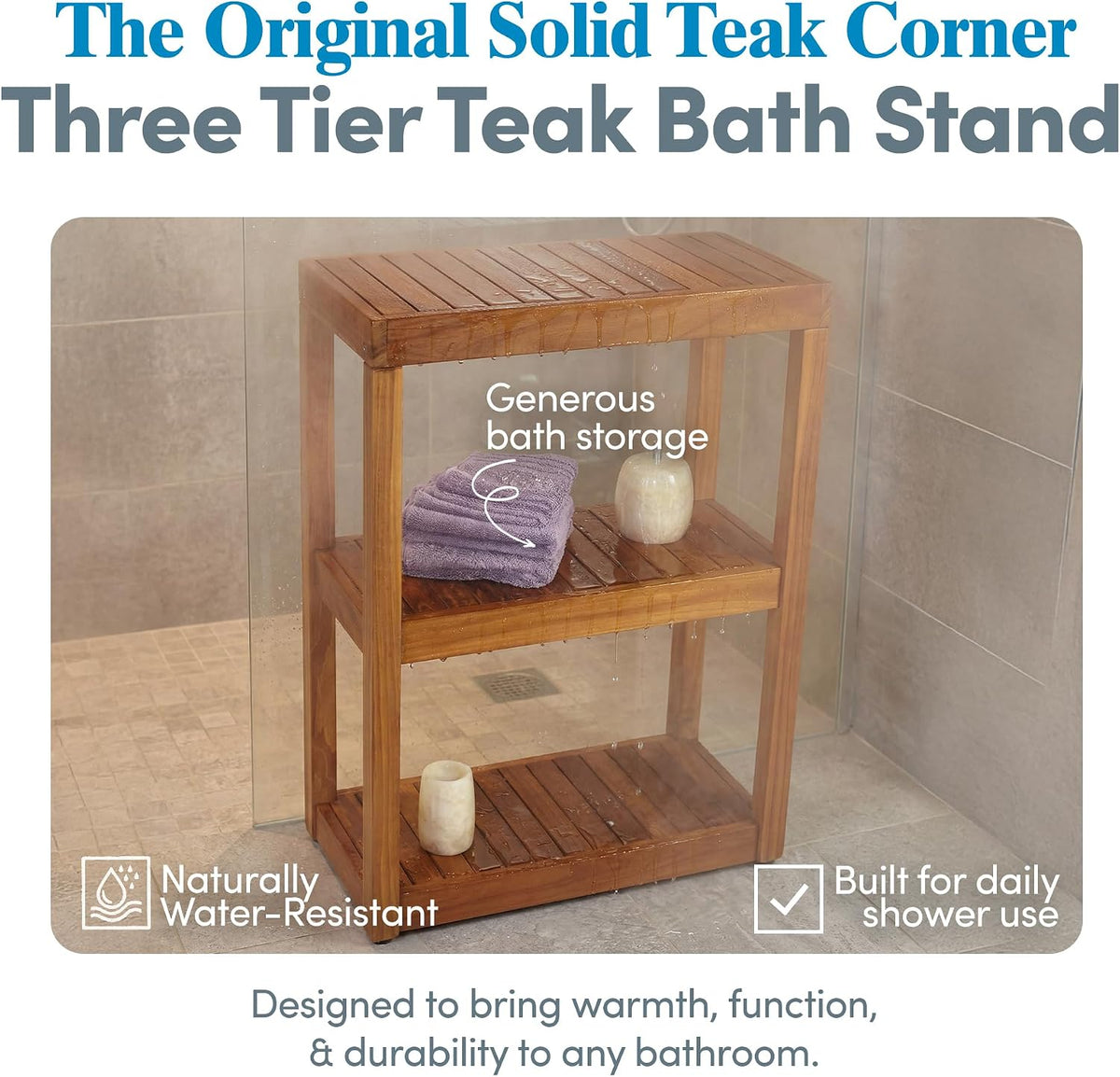AquaTeak 12" Original Sula Rectangle Teak Bathroom Stand - Shower Stand ...