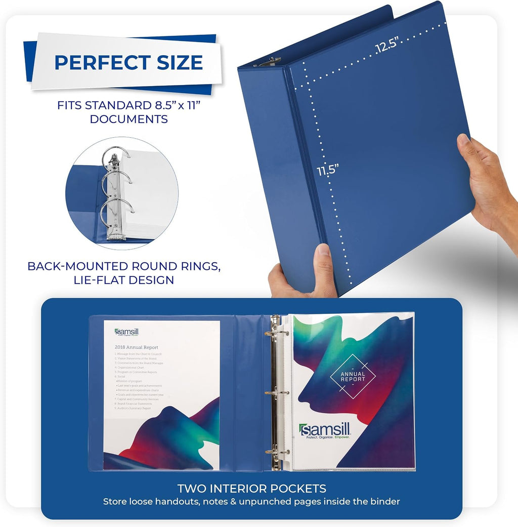 Samsill 3 Inch 3 Ring Binders, Economy Round Ring, Clear View Cover, 550 Sheet Capacity - for School, Home, Office - Blue, 12 Pack