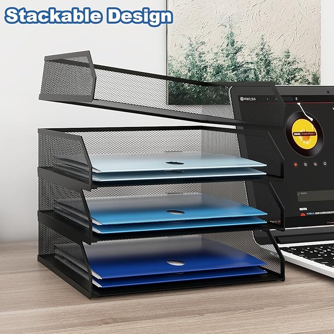 Natwind 4-Tier Stackable Paper Tray, Metal Mesh Desktop Organizer, A4 Paper - Image 3