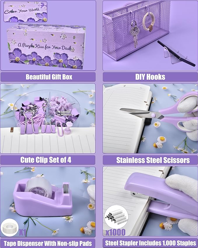 LXEVIHK 21Pcs Purple Desk Organizers and Accessories - Image 5