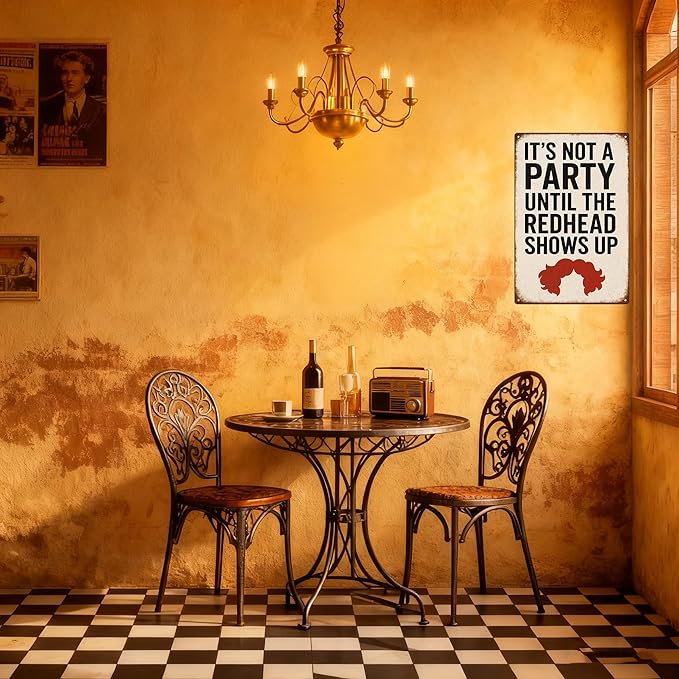 Funny Vintage Redhead Metal Sign –“IT’S NOT A PARTY UNTIL THE REDHEAD SHOWS UP” - Image 8