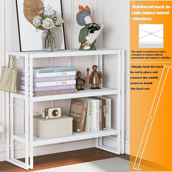 HCHQHS Bookshelf, 3-Tier Industrial Bookcase, Freestanding Horizontal - Image 4