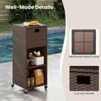 tangkula rattan outdoor storage cabinet with 4 wheels, view 9
