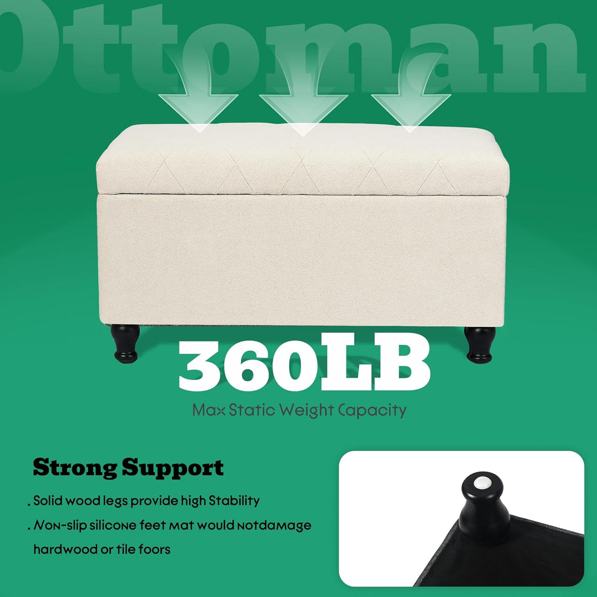 32'' Beige Fabric Upholstered Ottoman Storage Bench