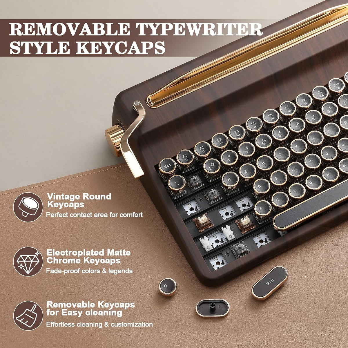YUNZII QL75 Retro Typewriter Hot Swap RGB Keyboard (Wood, Onyx Switch)