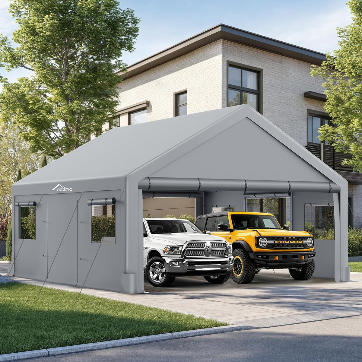 acepic upgraded 20x20 heavy duty carport, drive through shown in use