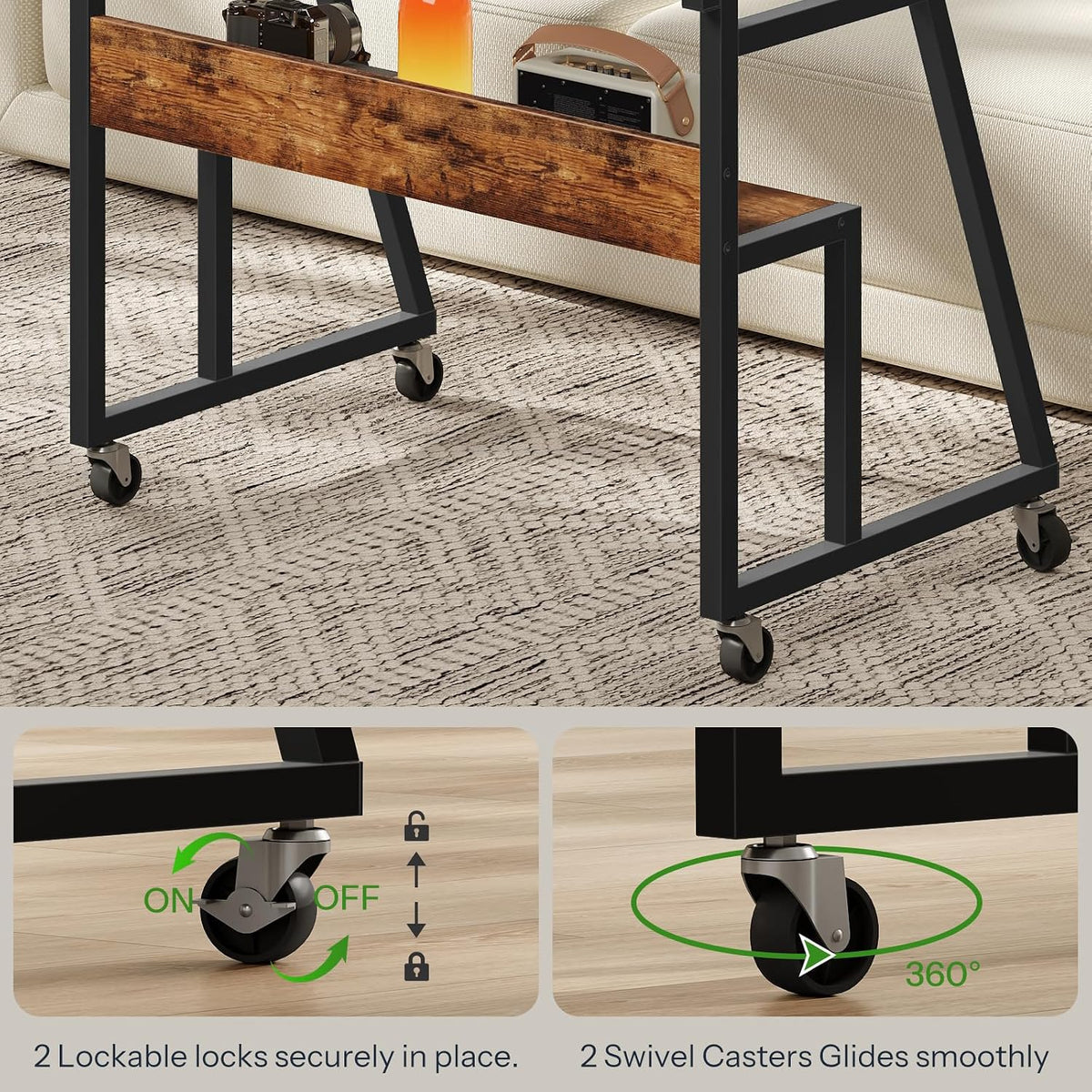 CHOEZON Rolling Computer Desk with Charging Station, 31.5 Inch Mobile Desk wi...