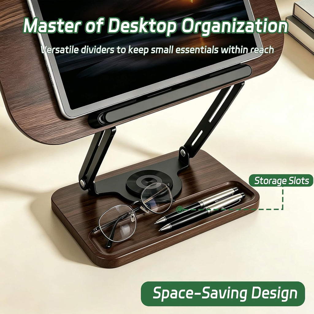 Book Stand for Reading, 360° Rotating Book Holder for Desk, Heavy Duty Bible Stand with Page Clips, Adjustable Height for Thick Textbooks, Cookbooks, Music Book