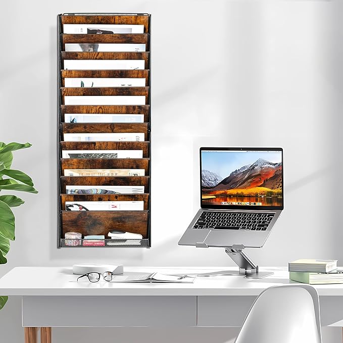 Solinxe 12-Tier Wall File Organizer, Wood Mail Organizer Wall Mounted Paper - Image 8