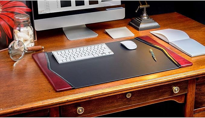 Dacasso Burgundy Leather 25.5" x 17.25" Side Rails Desk Pad - Image 2