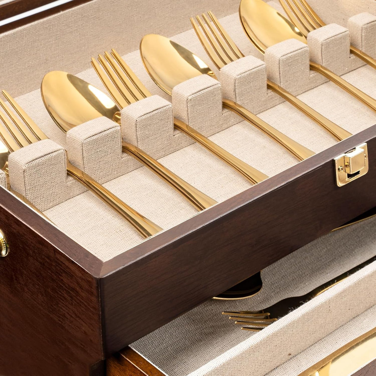 Silverware Storage Box, 3-Layer Flatware Storage Case with Drawer, Wooden Sil...
